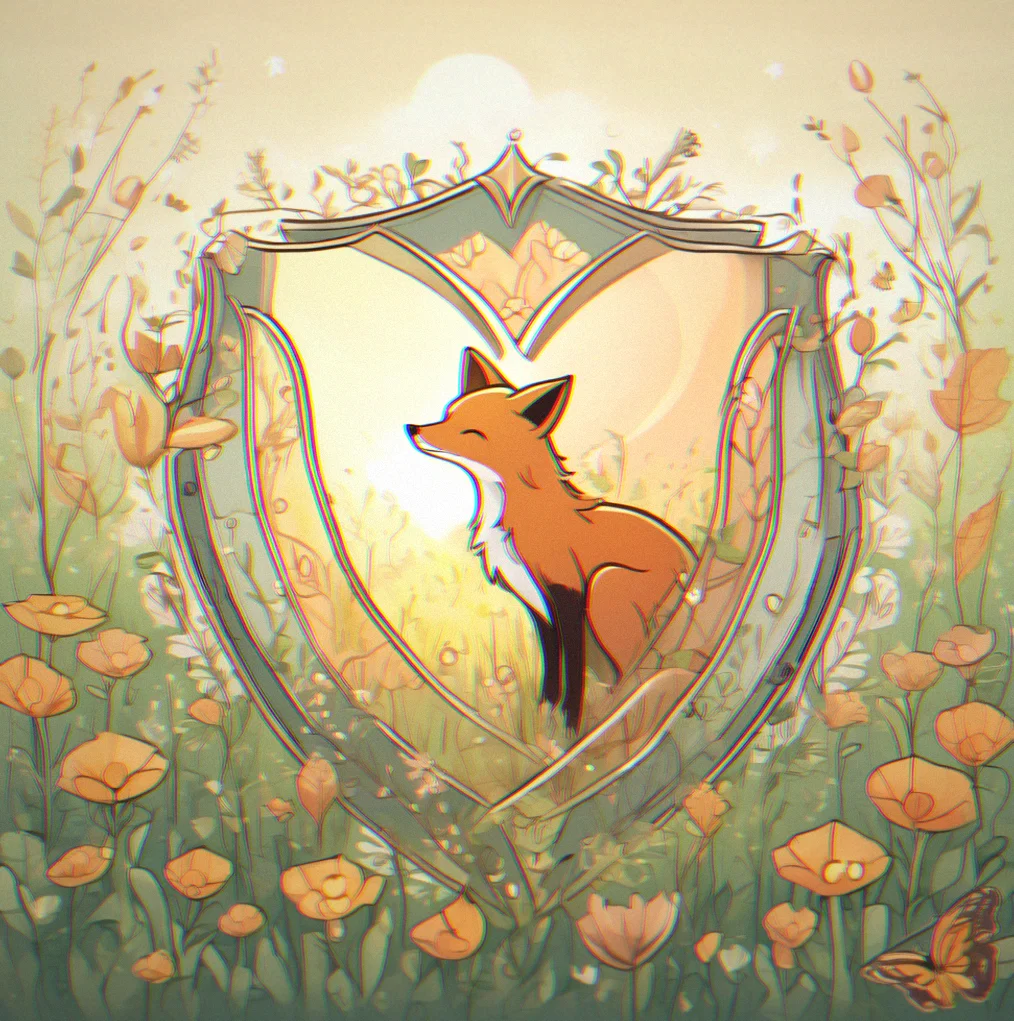 Gentle illustration of a shield with a heart symbol, surrounded by soft light and floating leaves